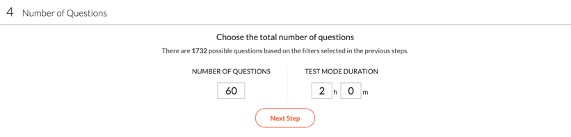 choose number of questions and test duration