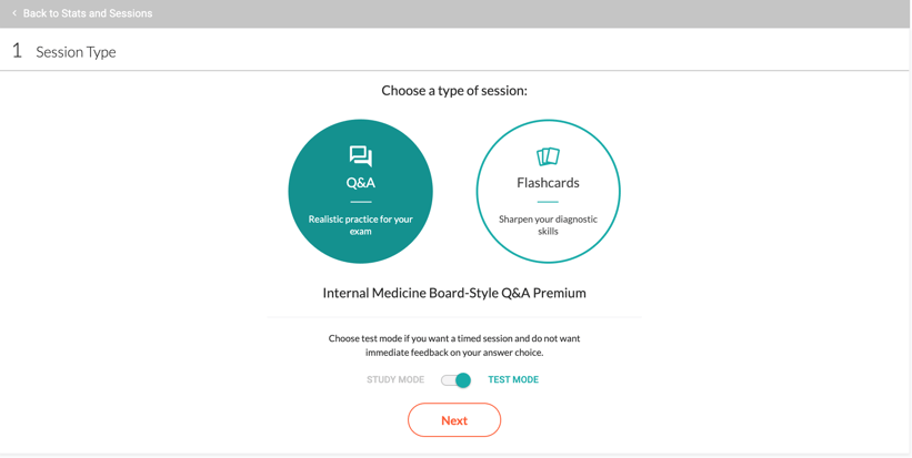 choose study mode or test mode in im questions