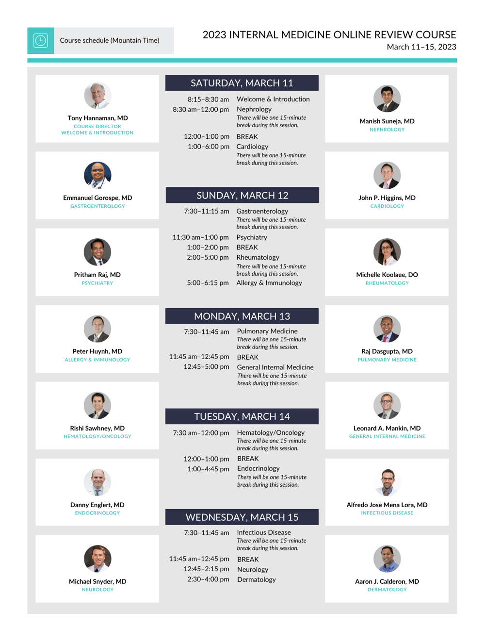 internal medicine review course schedule 