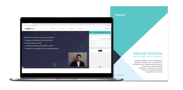 course on a laptop with syllabus next to it online meded internal medicine review videos