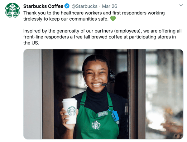 Starbucks coffee screenshotted tweet, starbucks employee at drive up window is giving a coffee. 