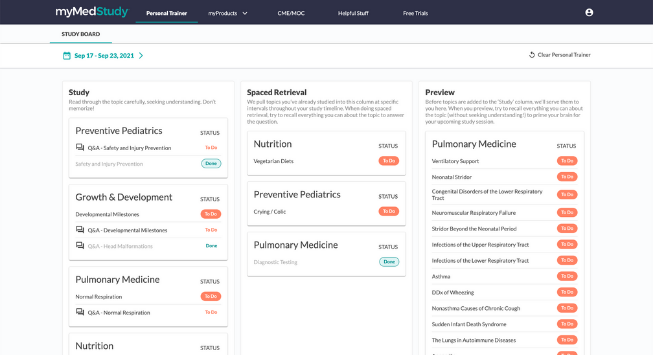 personal trainer study board