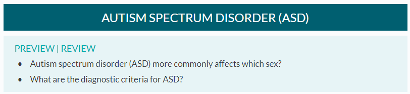 autism spectrum disorder preview review questions