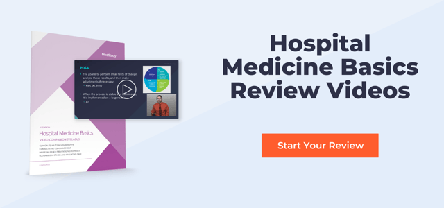 hospital medicine basics review videos on screen with print syllabus