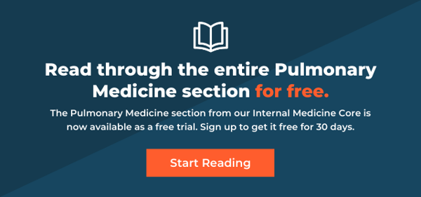 white and orange text on blue background "read through the entire pulmonary medicine section for free."