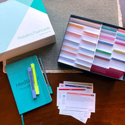 peds-10 study flatlay flashcards 