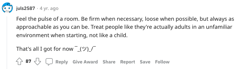 screenshot from reddit thread on how to be a good chief resident